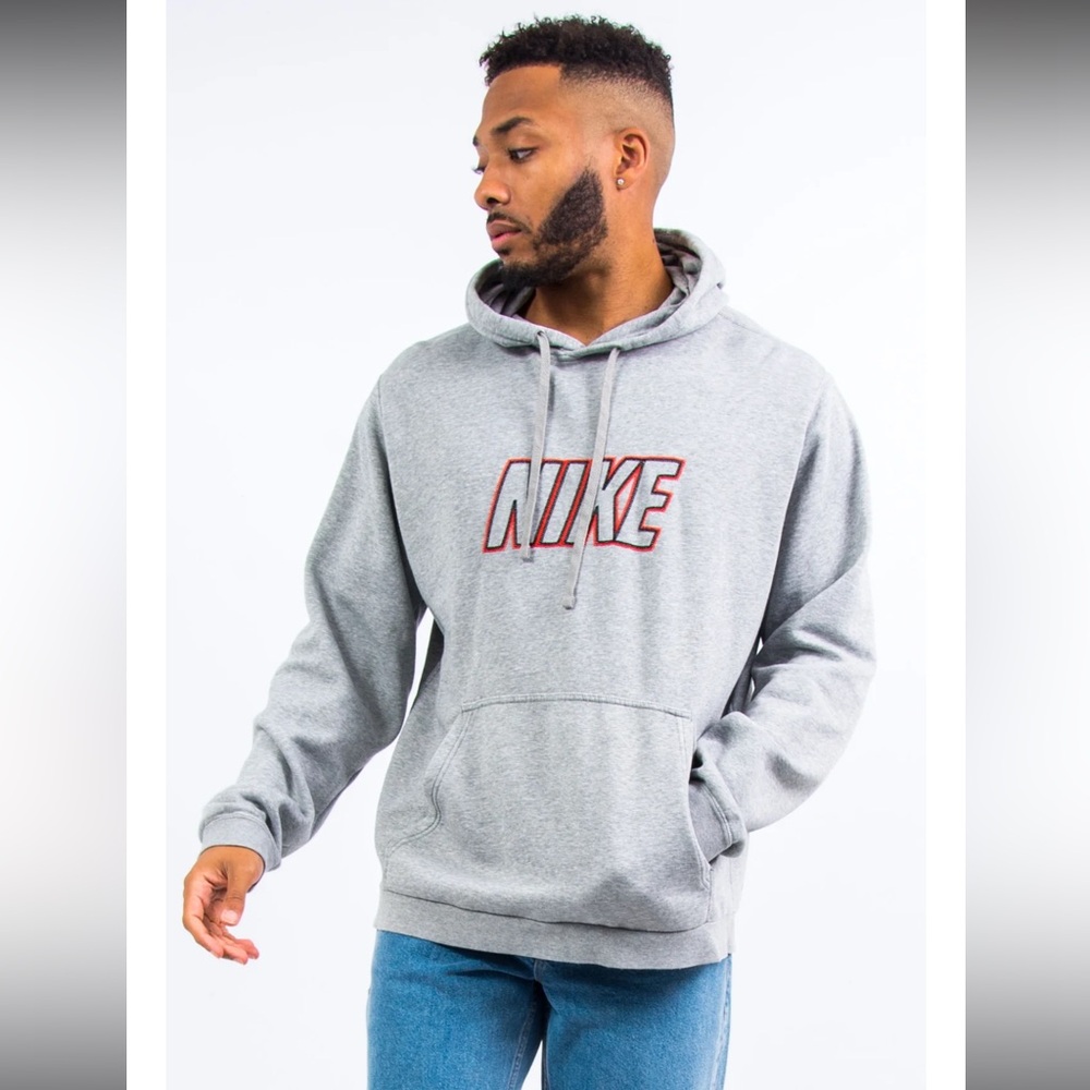 Nike Mens Grey Embroidered Logo Hoodie